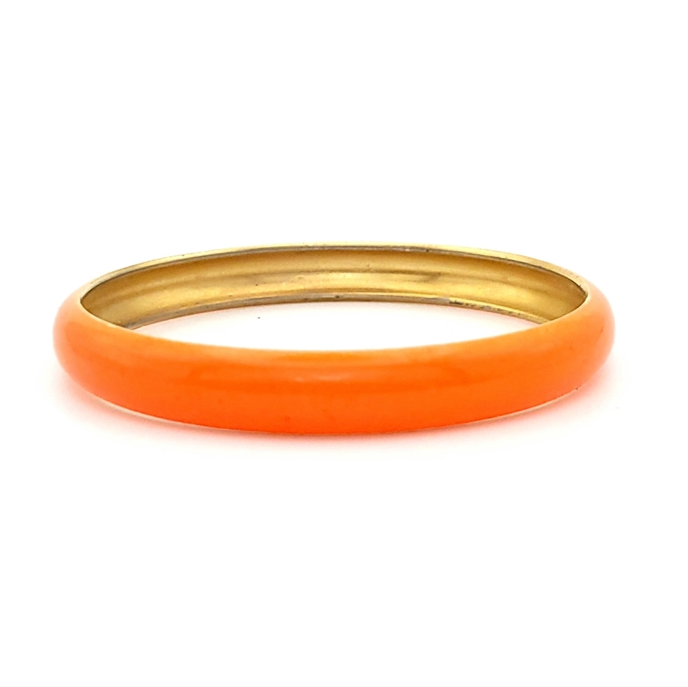 Mid-Century Vintage Neon Orange Enamel & Gold Tone Bangle Bracelet
